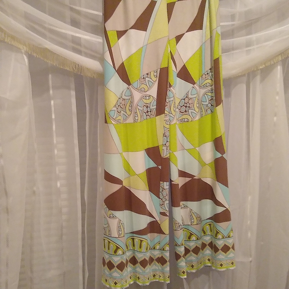 Chico's Multi Color Abstract funky disco pants, wide leg, green blue brown nwt S - Picture 6 of 12